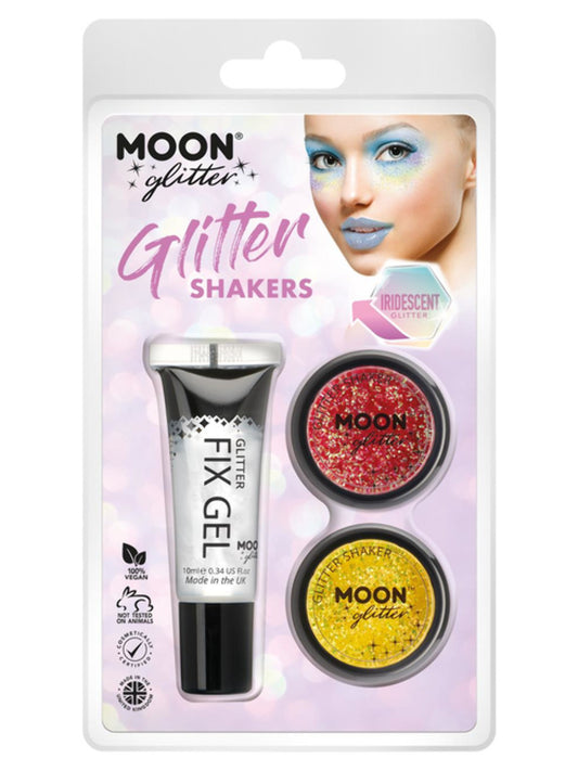 Moon Glitter Iridescent Glitter Shakers, Clamshell, 5g - Fix Gel, Cherry, Yellow