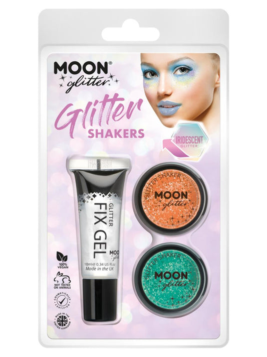 Moon Glitter Iridescent Glitter Shakers, Clamshell, 5g - Fix Gel, Orange, Green