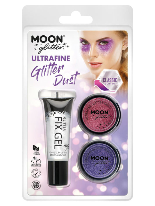 Moon Glitter Classic Ultrafine Glitter Dust, Clamshell, 5g - Fix Gel, Pink, Lavender