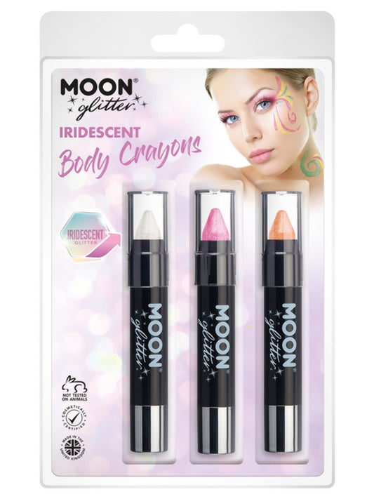 Moon Glitter Iridescent Body Crayons, Clamshell, 3.2g- White, Pink, Orange