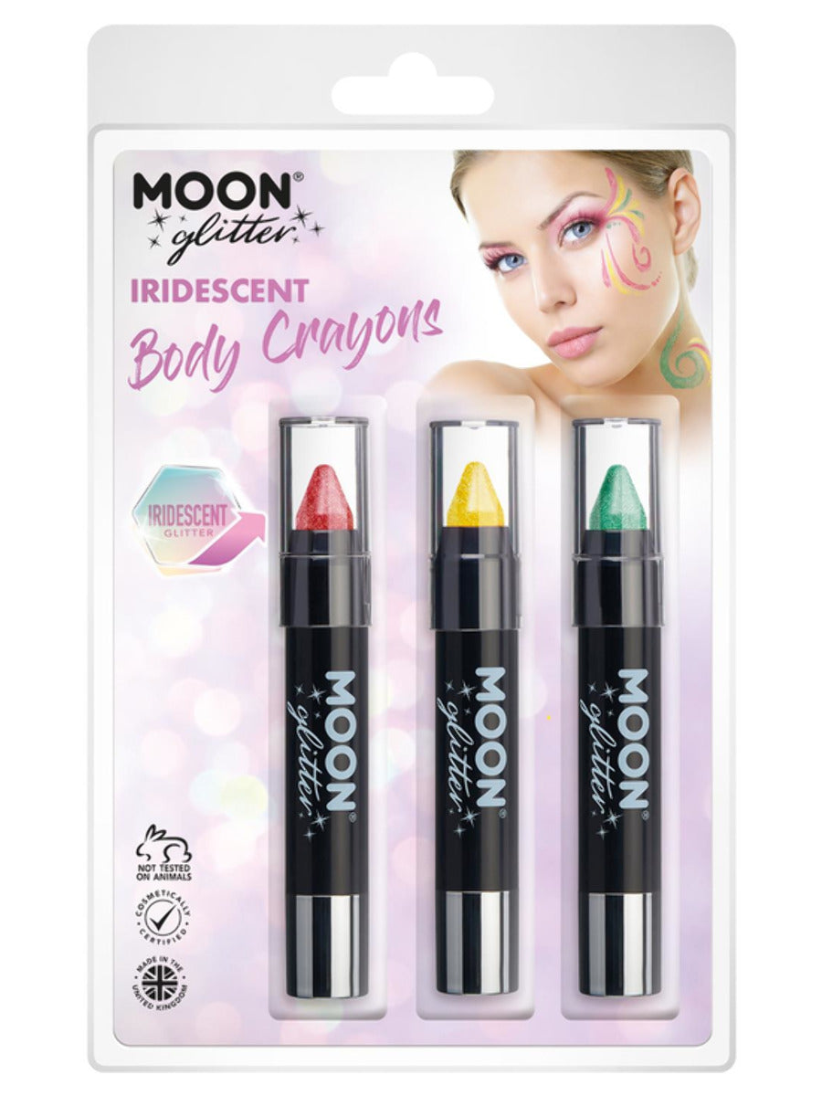 Moon Glitter Iridescent Body Crayons, Clamshell, 3.2g - Cherry, Yellow, Green