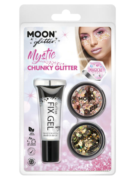 Moon Glitter Mystic Chunky Glitter, Clamshell, Mixed Colours, 3g - Fix Gel, Prosecco, Luxe