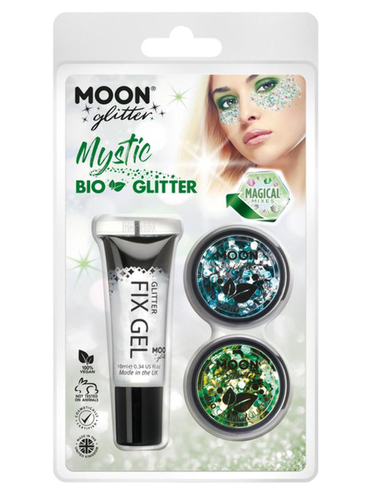 Moon Glitter Mystic Bio Chunky Glitter, Clamshell, Mixed Colours, 3g - Fix Gel, Glacier, Shamrock