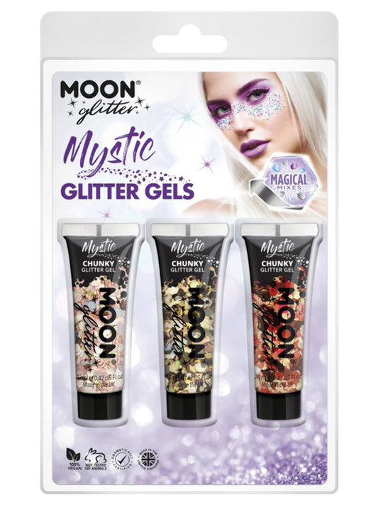 Moon Glitter Mystic Chunky Glitter Gel, Clamshell, Mixed Colours, 12ml - Prosecco, Luxe, Autumn