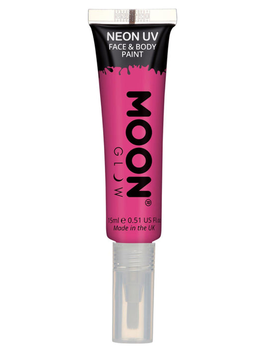 Moon Glow Intense Neon UV Face Paint, Hot Pink, Single, with Brush Applicator, 15ml