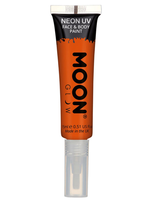Moon Glow Intense Neon UV Face Paint, Orange, Single, with Brush Applicator, 15ml