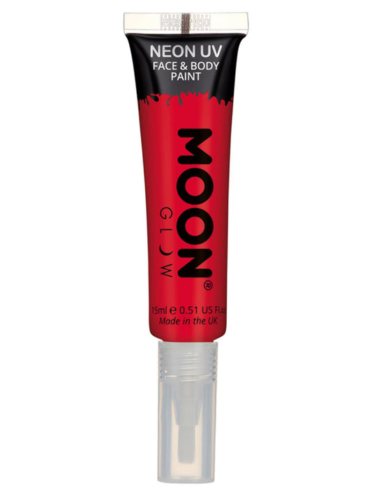 Moon Glow Intense Neon UV Face Paint, Red, Single, with Brush Applicator, 15ml
