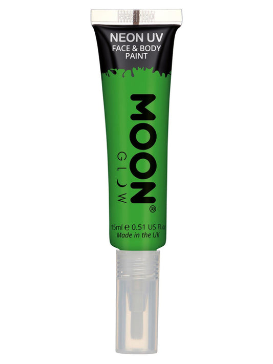 Moon Glow Intense Neon UV Face Paint, Green, Single, with Brush Applicator, 15ml