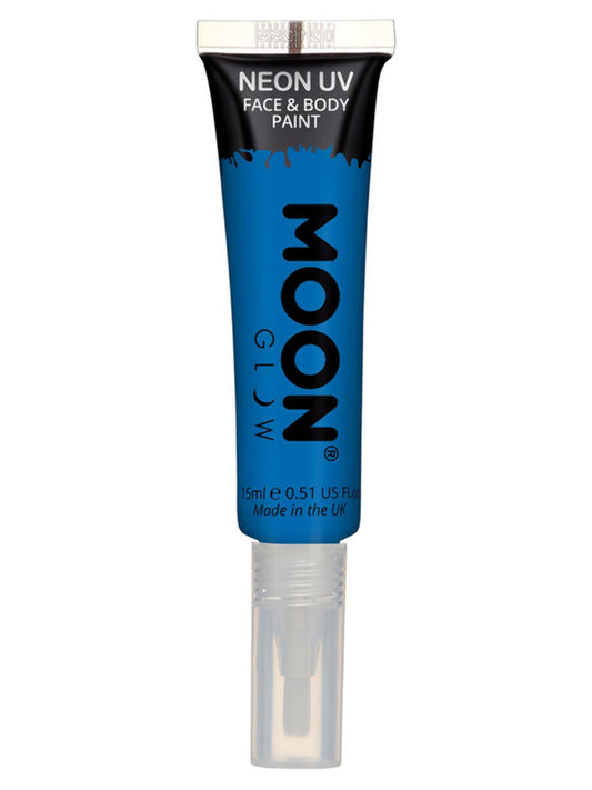 Moon Glow Intense Neon UV Face Paint, Blue, Single, with Brush Applicator, 15ml