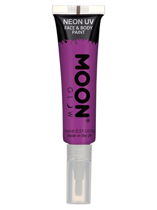 Moon Glow Intense Neon UV Face Paint, Purple, Single, with Brush Applicator, 15ml