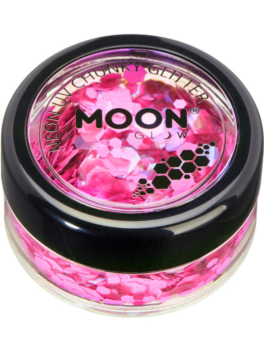 Moon Glow - Neon UV Chunky Glitter, Hot Pink, 3g Single