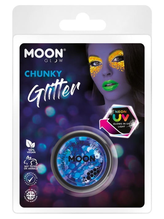 Moon Glow - Neon UV Chunky Glitter, Blue, 3g Clamshell