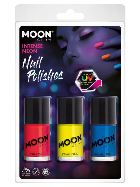 Moon Glow Intense Neon UV Nail Polish, Clamshell, 14ml - Red, Yellow, Blue