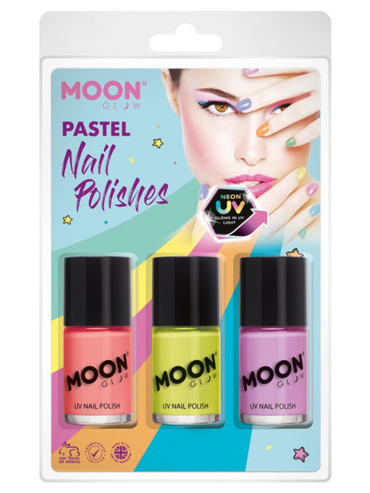 Moon Glow Pastel Neon UV Nail Polish, Clamshell, 14ml - Coral, Yellow, Lilac