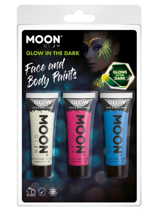 Moon Glow - Glow in the Dark Face Paint, 12ml Clamshell - Invisible, Pink, Blue