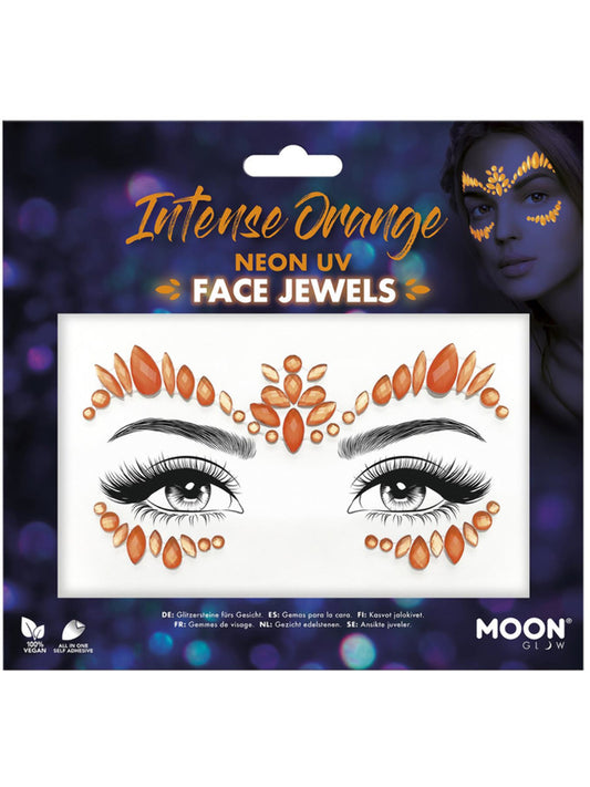 Moon Glow Face Jewels, Intense Orange, Neon UV