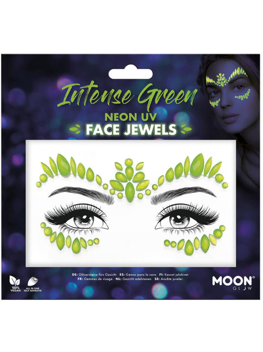 Moon Glow Face Jewels, Intense Green, Neon UV