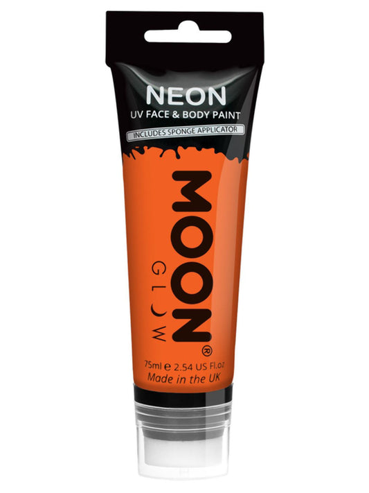 Moon Glow Supersize Intense Neon UV Face Paint, Single, with Sponge Applicator, 75ml - Intense Ora