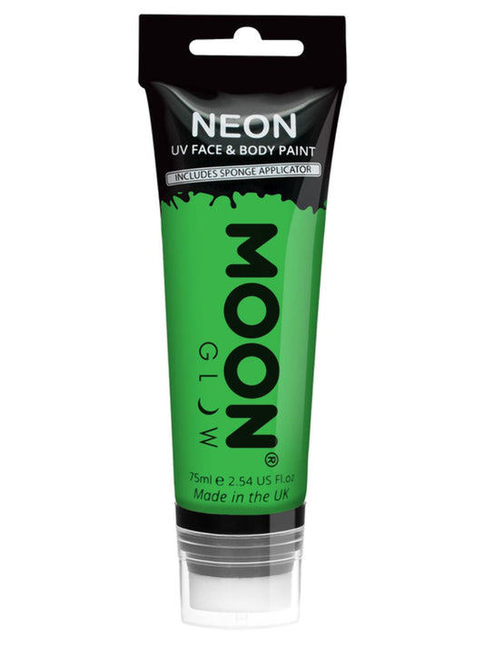 Moon Glow Supersize Intense Neon UV Face Paint, Single, with Sponge Applicator, 75ml - Intense Gre