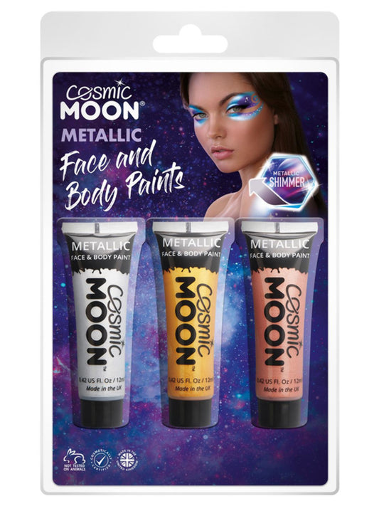Cosmic Moon Metallic Face & Body Paint, Clamshell, 12ml - Silver, Gold, Rose Gold
