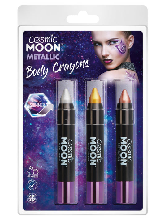 Cosmic Moon Metallic Body Crayons, Clamshell, 3.2g - Silver, Gold, Rose Gold
