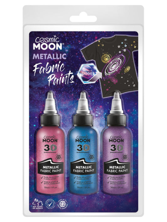 Cosmic Moon Metallic Fabric Paint, Clamshell, 30ml, Pink, Purple, Blue