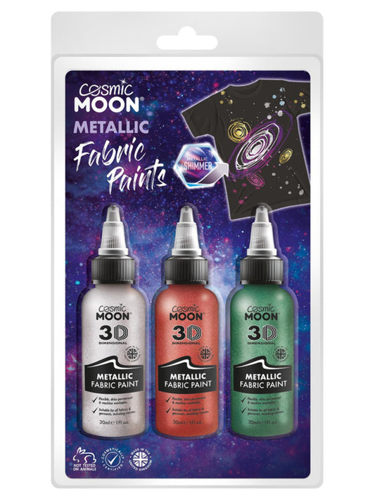 Cosmic Moon Metallic Fabric Paint, Clamshell, 30ml - Silver, Red, Green