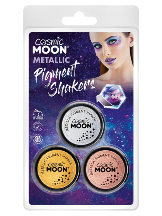 Cosmic Moon Metallic Pigment Shaker, Clamshell, 4.2g - Silver, Gold, Rose Gold