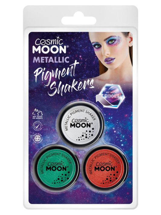 Cosmic Moon Metallic Pigment Shaker, Clamshell, 4.2g - Silver, Red, Green