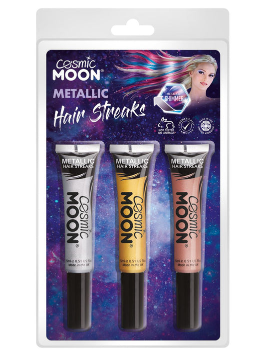 Cosmic Moon Metallic Hair Streaks, Clamshell, 15ml - Silver, Gold, Rose Gold