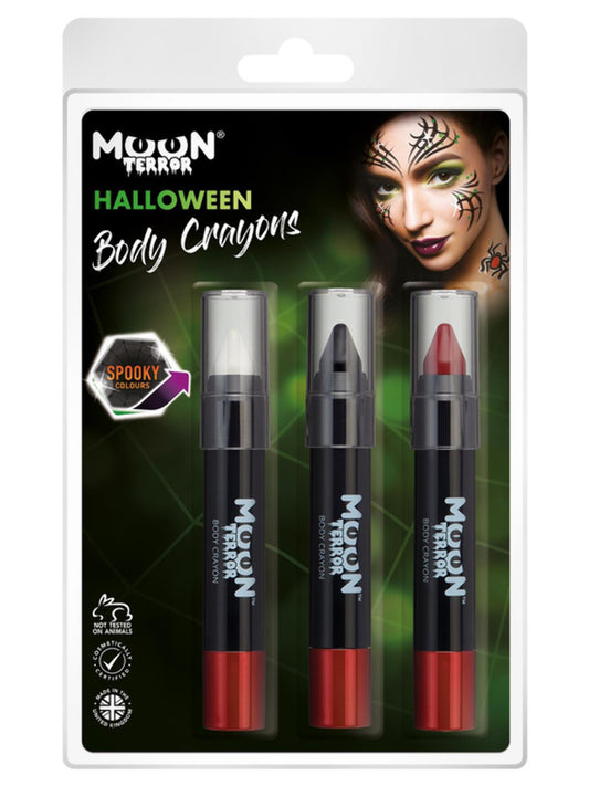 Moon Terror Halloween Body Crayons, Clamshell 3.2g - White, Black, Red