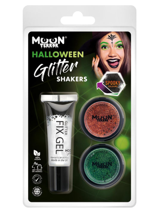 Moon Terror Halloween Glitter Shakers, Clamshell 4.2g - Fix Gel, Orange, Green