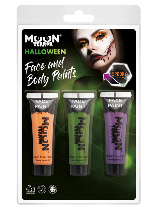 Moon Terror Halloween Face & Body Paint, Clamshell 12ml - Orange, Green, Purple