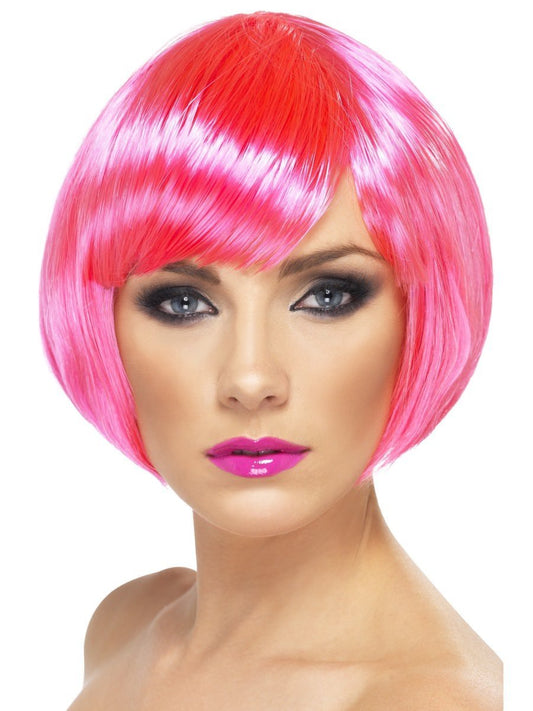 Babe Wig, Neon Pink, Short Bob with Fringe Wholesale