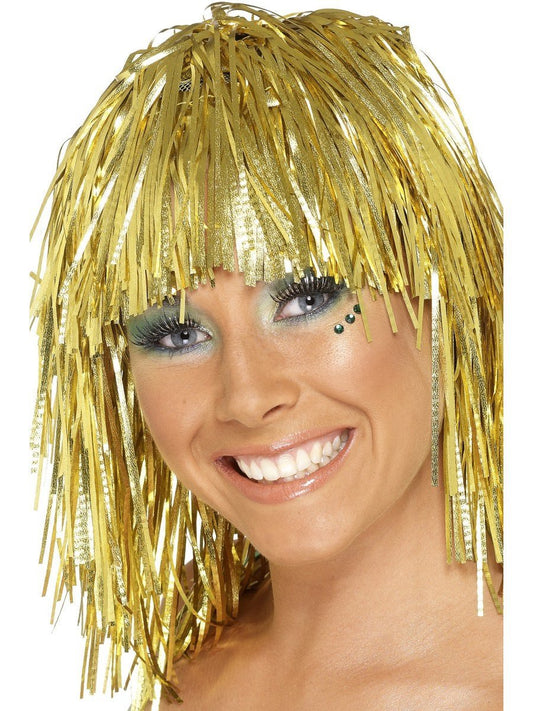 Cyber Tinsel Wig, Gold, Metallic Wholesale