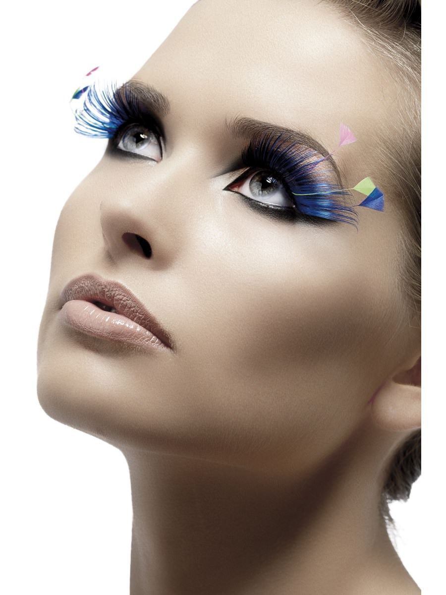 Eyelashes, Blue, with Feather Plumes Wholesale