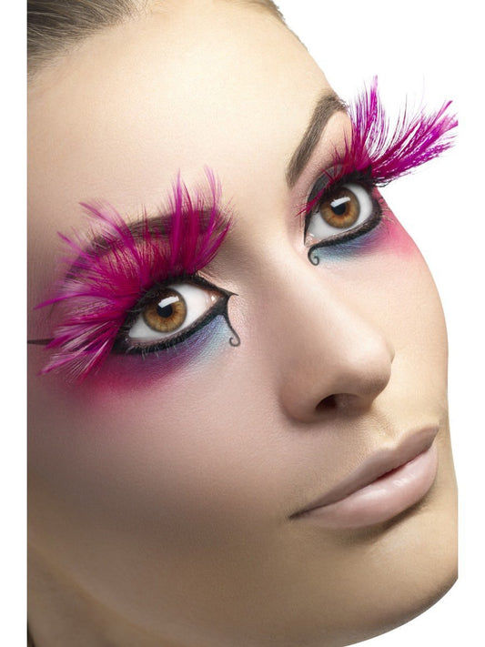 Eyelashes, Pink, with Feather Plumes Wholesale