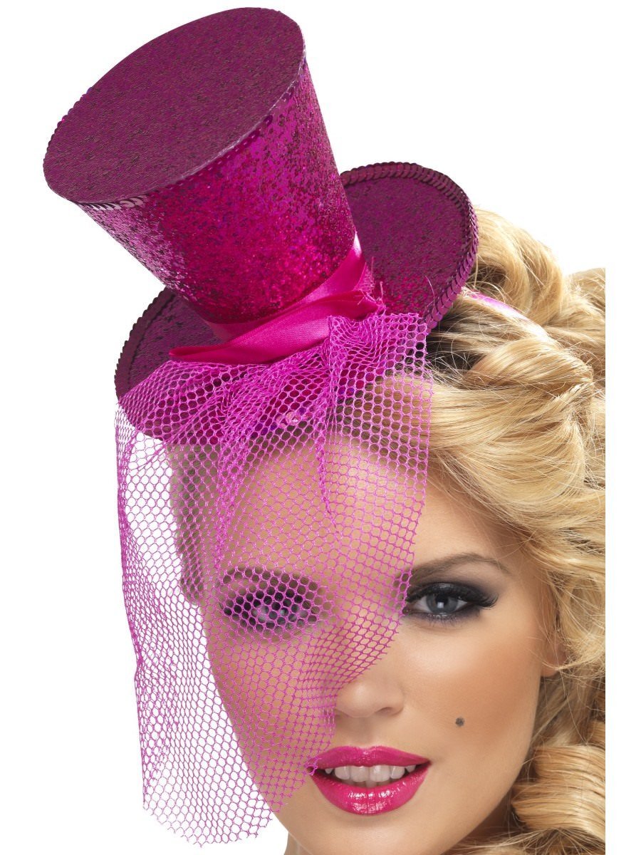 Fever Mini Top Hat on Headband, Hot Pink Wholesale