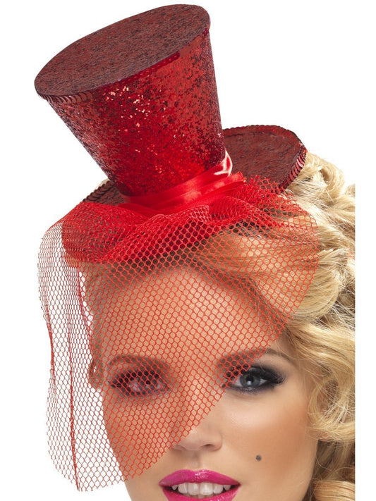 Fever Mini Top Hat on Headband, Red Wholesale