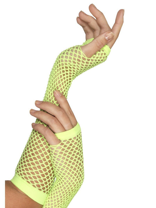 Fishnet Gloves, Neon Green, Long Wholesale