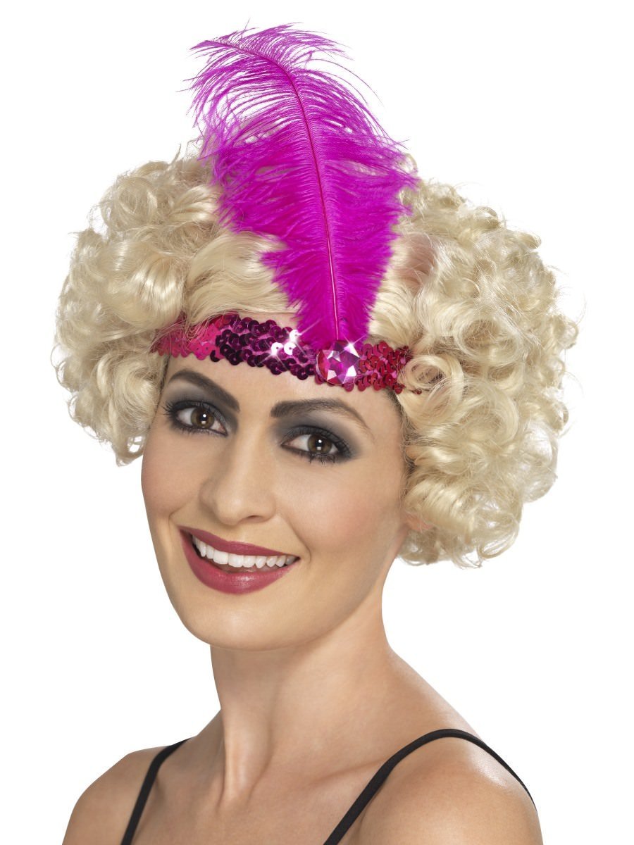 Flapper Headband, Pink, with Feather Wholesale