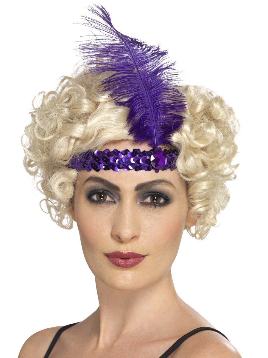 Flapper Headband, Purple, with Feather Wholesale