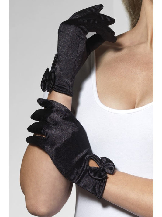 Gloves, Short, Black, with Bow Wholesale