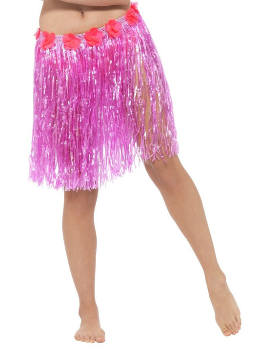 Hawaiian Hula Skirt with Flowers, Neon Pink Wholesale
