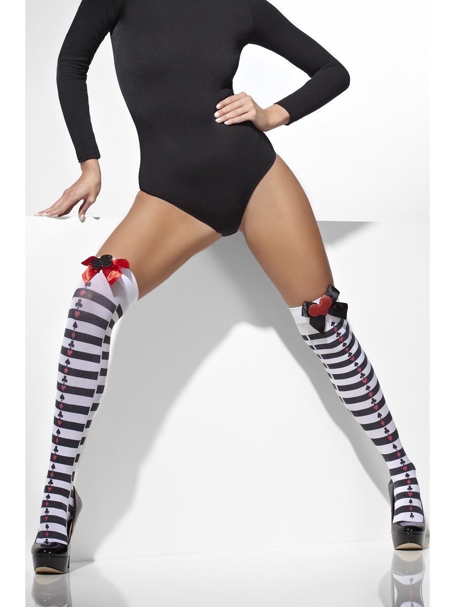 Opaque Hold-Ups, Black & White, Striped with Red Bows Wholesale