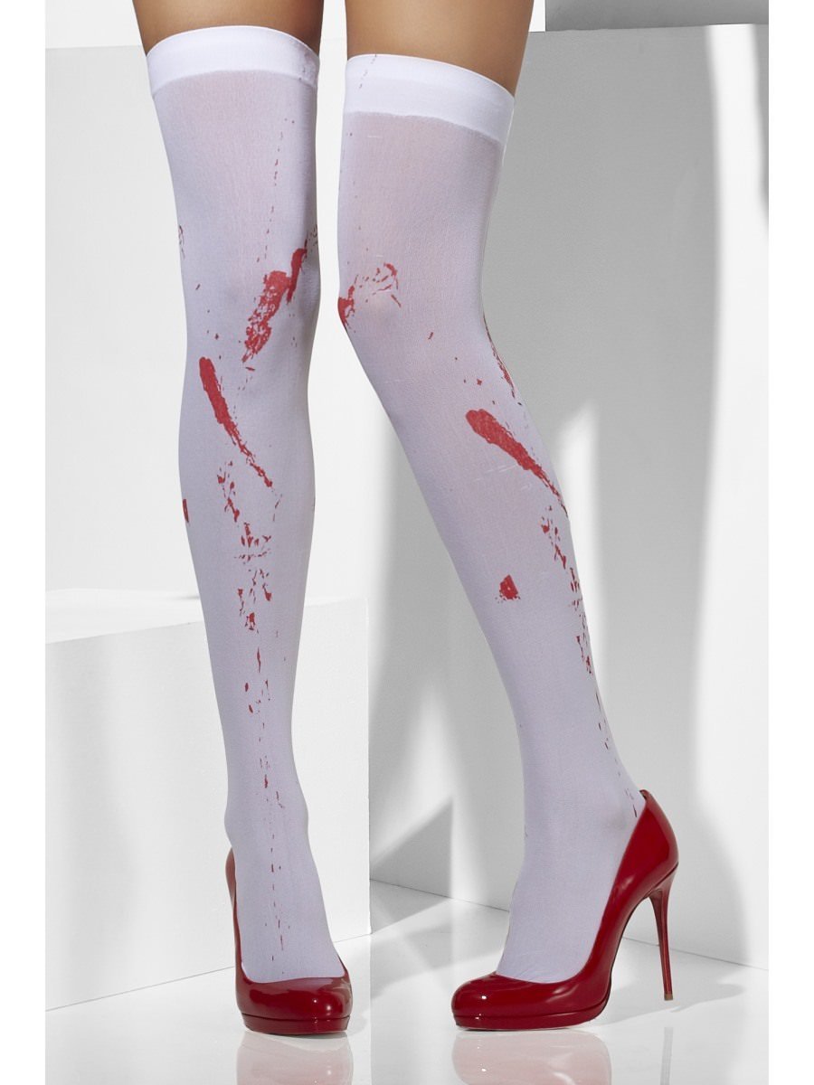 Opaque Hold-Ups, White, Blood Stain Print Wholesale