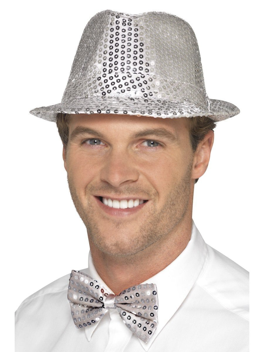 Sequin Trilby Hat, Silver Wholesale