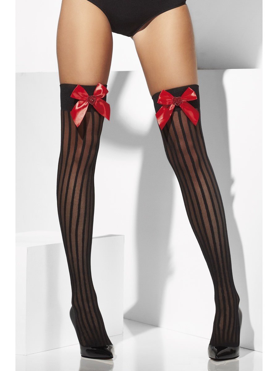 Sheer Hold-Ups, Black, Red Bows and Sequin Hearts Wholesale