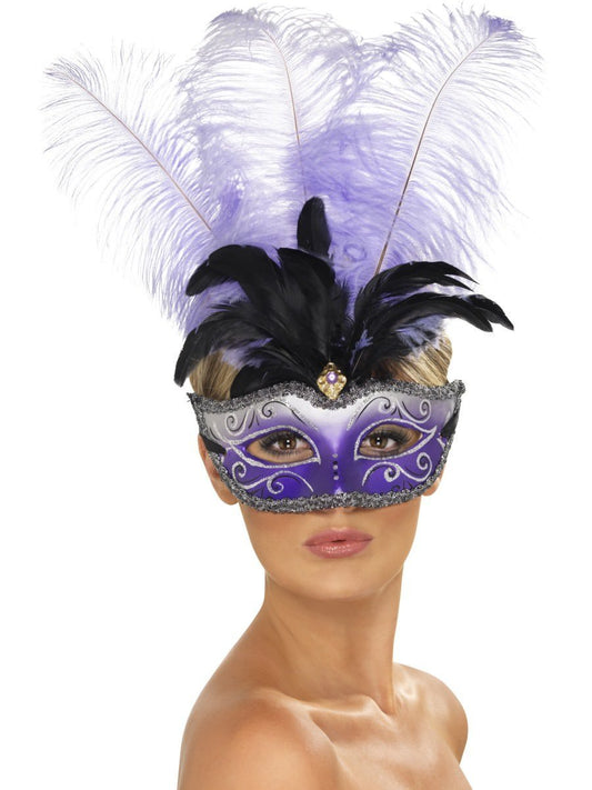 Venetian Colombina Eyemask with Multicolour Plume Wholesale